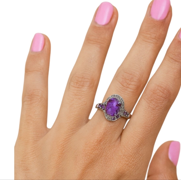 Unbranded  4.38g 925 Silver Purple Turquoise & Amethyst Gemstone Ring Size 7 - Picture 1 of 12